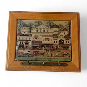 Framed magnetic vintage Americana wall/fridge art with key hooks